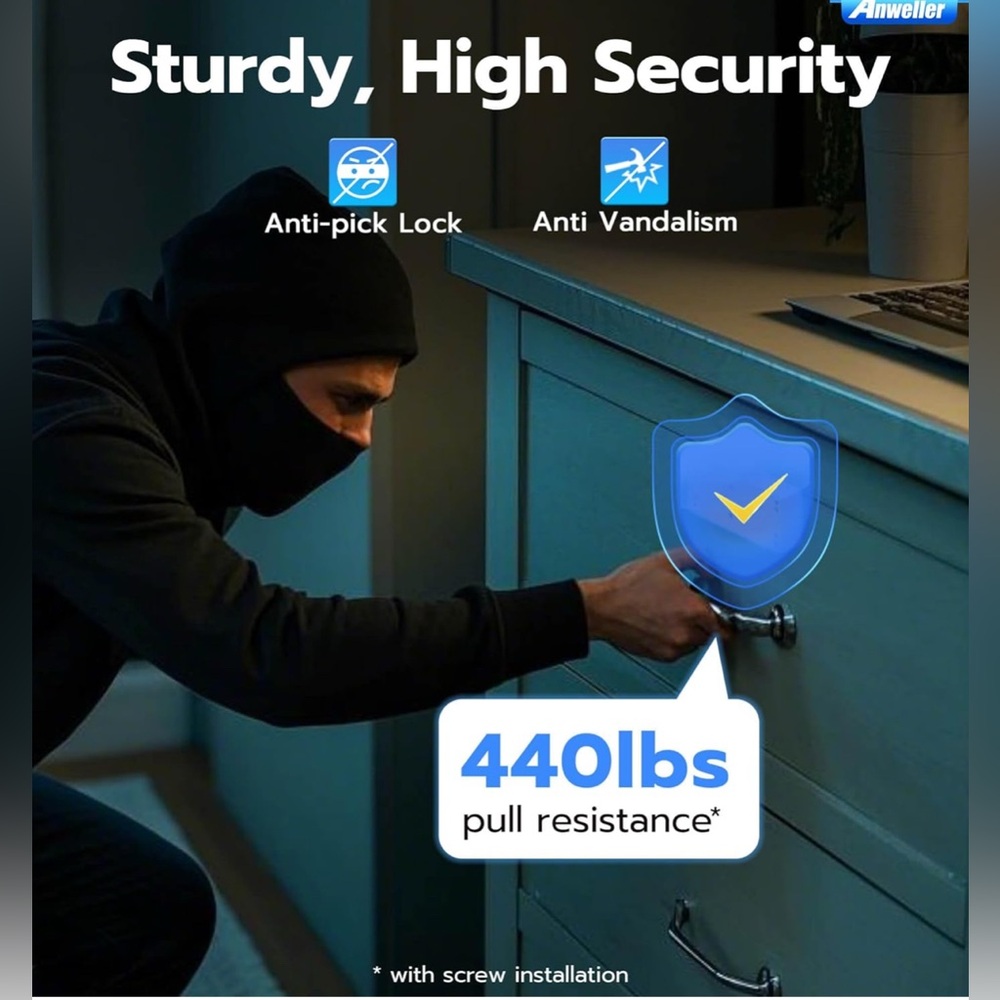 NEW - Anweller Smart Cabinet Lock | Baby Proof Fingerprint Bluetooth RFID - Picture 3 of 9